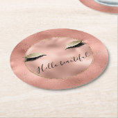 バラ金ゴールドピンクグラムグリッツィーブラック睫毛 ラウンドペーパーコースター (アングル)