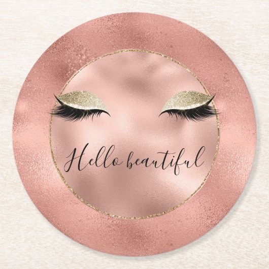 バラ金ゴールドピンクグラムグリッツィーブラック睫毛 ラウンドペーパーコースター (正面)