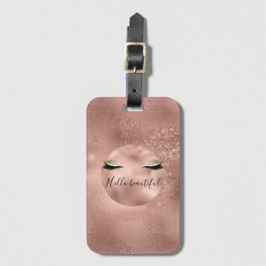 バラ金ゴールドピンクグラムグリッツィーブラック睫毛 ラゲッジタグ (正面縦)