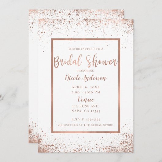 バラ金ゴールドピンクグラムシモダンックブライダルシャワー 招待状 (正面/裏面)