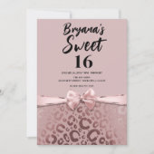 バラ金ゴールドピンクグラムヒョウ印刷スウィート16 招待状 (正面)