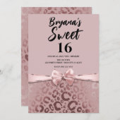 バラ金ゴールドピンクグラムヒョウ印刷スウィート16 招待状 (正面/裏面)