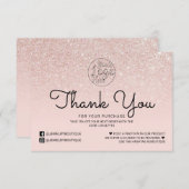 バラ金ゴールドピンクグリッターおグラデーション客様ありがとうございます サンキューカード (正面/裏面)