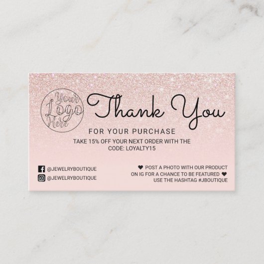 バラ金ゴールドピンクグリッターおグラデーション客様ありがとうございます 名刺 (正面)