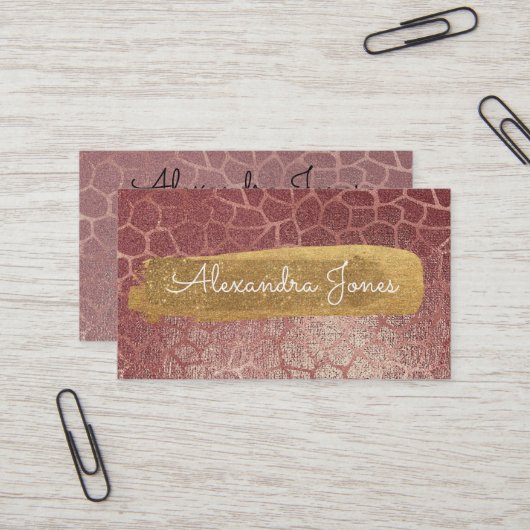 バラ金ゴールドピンクグリッターとスパークルアニマルプリント 名刺 (正面/裏面インサイチュ)