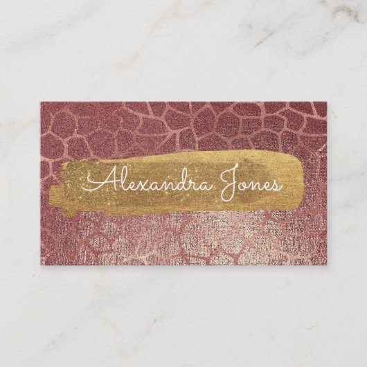 バラ金ゴールドピンクグリッターとスパークルアニマルプリント 名刺 (正面)