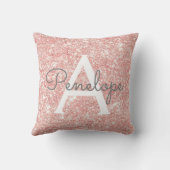 バラ金ゴールドピンクグリッターとスパークルモノグラム クッション (裏面)