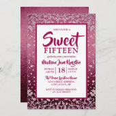バラ金ゴールドピンクグリッターキンセアニェラスウィート15招待状 招待状 (正面/裏面)