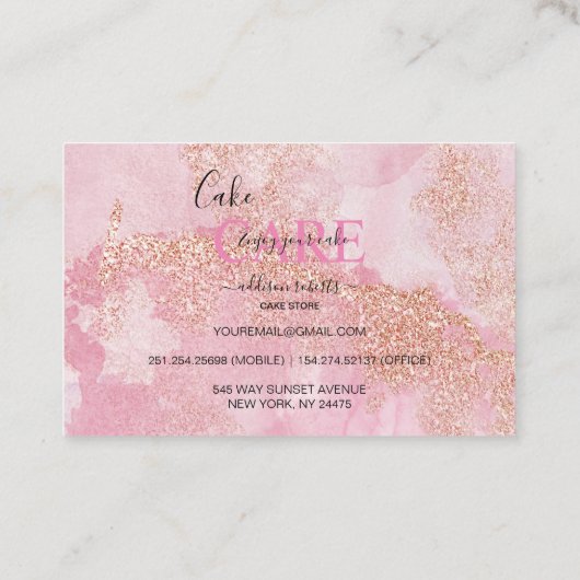 バラ金ゴールドピンクグリッターケ気にーキ 名刺 (裏面)