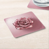 バラ金ゴールドピンクグリッターコースター スクエアペーパーコースター (アングル)