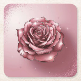 バラ金ゴールドピンクグリッターコースター スクエアペーパーコースター