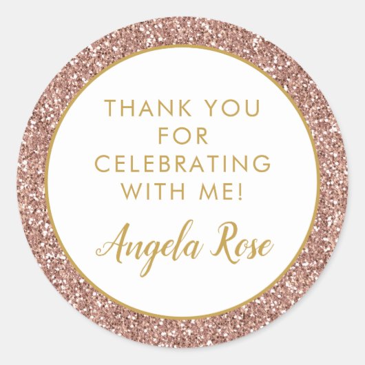 バラ金ゴールドピンクグリッターサンキューパーティーの好意 ラウンドシール (正面)