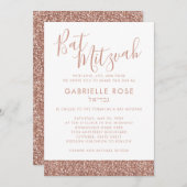 バラ金ゴールドピンクグリッターシックミニマルバルミツワー 招待状 (正面/裏面)