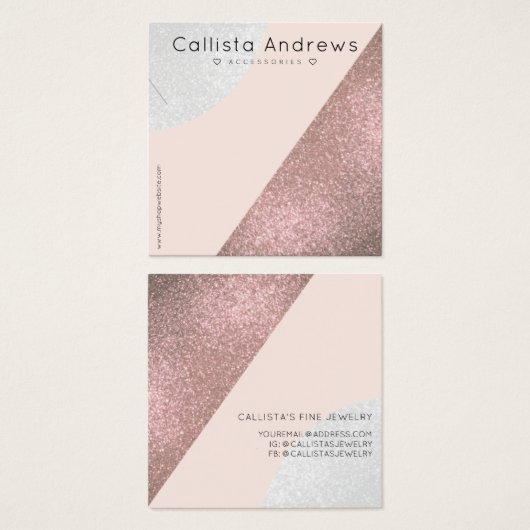 バラ金ゴールドピンクグリッタージオハートネックレスディスプレイ (正面&裏面)