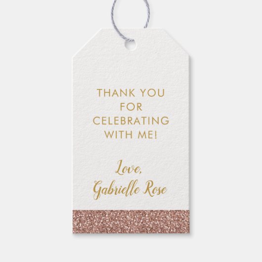 バラ金ゴールドピンクグリッターストライプパーティーの好意 ギフトタグ (正面)