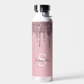 バラ金ゴールドピンクグリッタースパークルドリップスモノグラム名 ウォーターボトル (左面)
