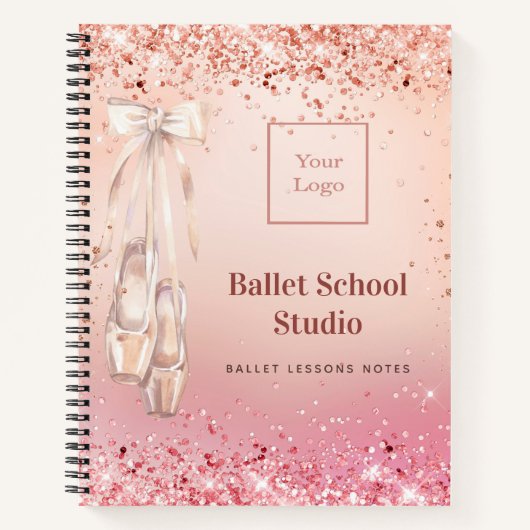 バラ金ゴールドピンクグリッターダンススクールのロゴジャーナル ノートブック (正面)