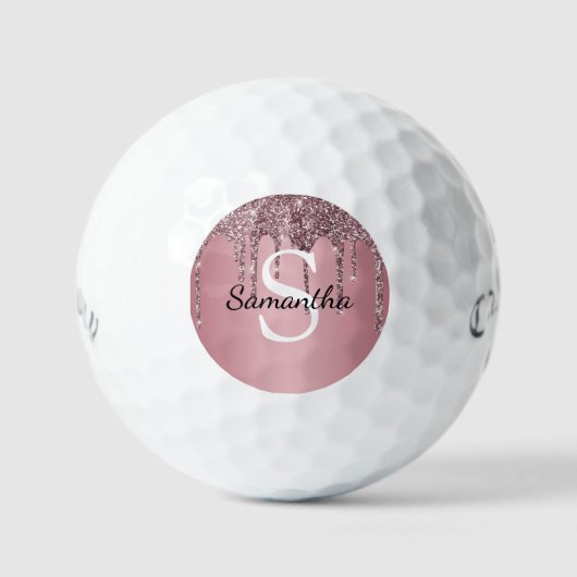 バラ金ゴールドピンクグリッタードリップスパークルモノグラム名 ゴルフボール (正面)