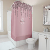 バラ金ゴールドピンクグリッタードリップスパークルモノグラム名 シャワーカーテン (インサイチュ)