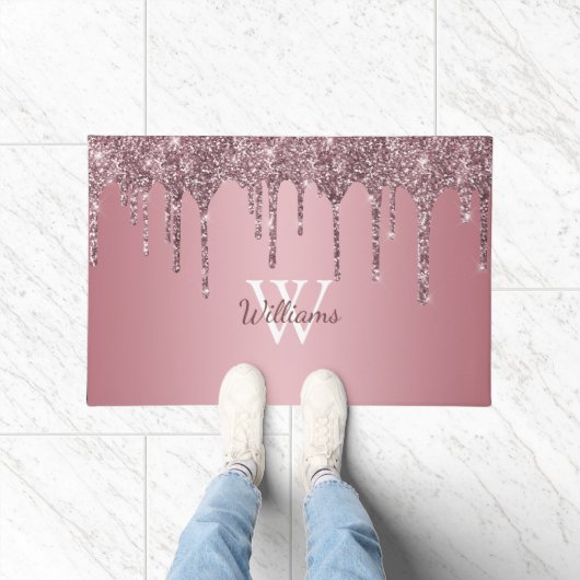 バラ金ゴールドピンクグリッタードリップスパークルモノグラム名 ドアマット (室内)