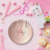 バラ金ゴールドピンクグリッタードリップスパークルモノグラム ペーパープレート (パーティー)