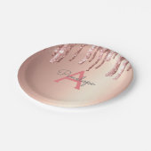 バラ金ゴールドピンクグリッタードリップスパークルモノグラム ペーパープレート (アングル)