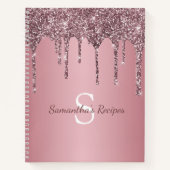 バラ金ゴールドピンクグリッタードリップスモノグラムレシピ ノートブック (正面)