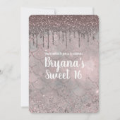 バラ金ゴールドピンクグリッタードリップマーメイドスウィート16パーティー 招待状 (正面)