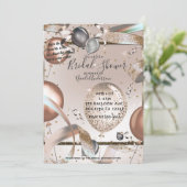 バラ金ゴールドピンクグリッターバルーンブライダルシャワー写真 招待状 (スタンド正面)