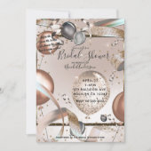 バラ金ゴールドピンクグリッターバルーンブライダルシャワー 招待状 (正面)