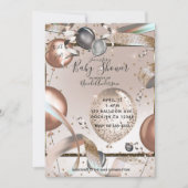 バラ金ゴールドピンクグリッターバルーン赤ちゃんシャワー 招待状 (正面)
