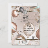 バラ金ゴールドピンクグリッターバルーン40th誕生日 招待状 (正面)
