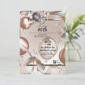 バラ金ゴールドピンクグリッターバルーン40th誕生日 招待状 (スタンド正面)