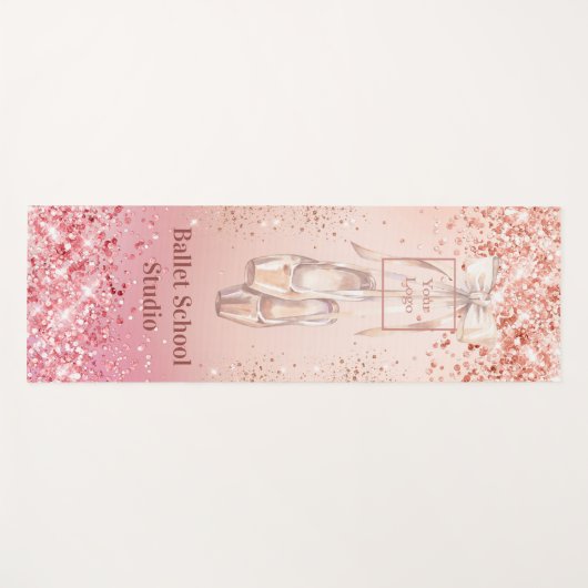 バラ金ゴールドピンクグリッターバレエダンススクールロゴ ヨガマット (正面(横))