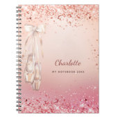 バラ金ゴールドピンクグリッターバレエダンスモノグラム ノートブック (正面)