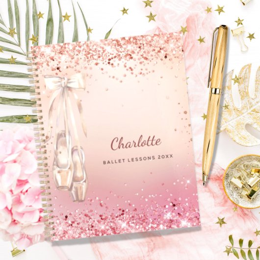 バラ金ゴールドピンクグリッターバレリーナモノグラム2022 プランナー手帳