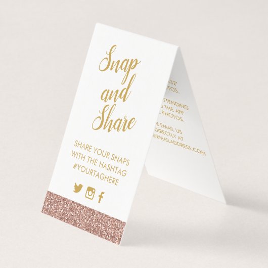 バラ金ゴールドピンクグリッターパーティーハッシュタグ署名カード (正面)