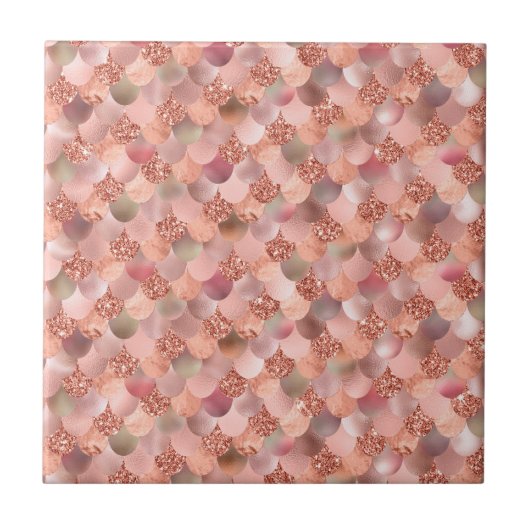 バラ金ゴールドピンクグリッターマーメイドはかりで測かわいらし タイル (正面)