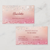 バラ金ゴールドピンクグリッターモノグラムイニシャル 名刺 (正面/裏面)