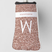 バラ金ゴールドピンクグリッターモノグラムネームパター ゴルフヘッドカバー (回転90)