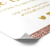 バラ金ゴールドピンクグリッター共有ラブハッシュタグサイン ポスター (角)