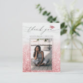 バラ金ゴールドピンクグリッター卒業写真ありがとう ポストカード (スタンド正面)