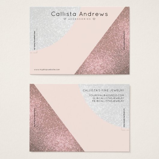 バラ金ゴールドピンクグリッター図形ハートブレスレットディスプレイ (正面&裏面)