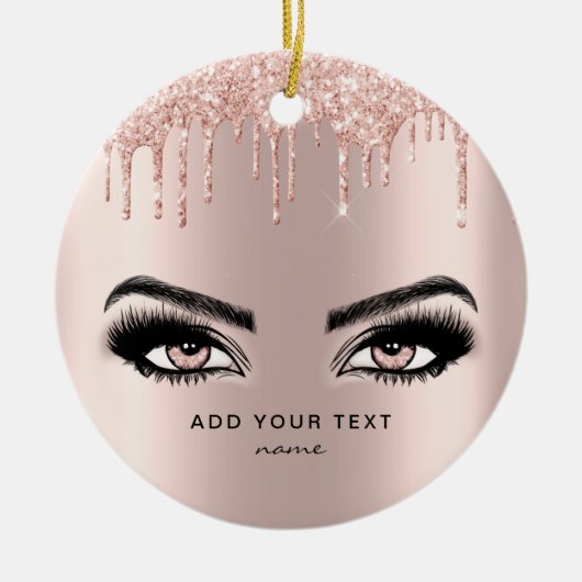 バラ金ゴールドピンクグリッター滴下カスタムクリスマス セラミックオーナメント (正面)