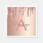 バラ金ゴールドピンクグリッター滴下グラムとモノグラム スタンダードカクテルナプキン (正面)