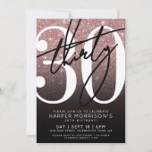 バラ金ゴールドピンクグリッター30歳の誕生日 招待状 (正面)