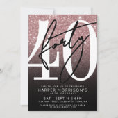 バラ金ゴールドピンクグリッター40歳の誕生日 招待状 (正面)