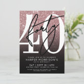 バラ金ゴールドピンクグリッター40歳の誕生日 招待状 (スタンド正面)