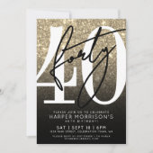 バラ金ゴールドピンクグリッター40歳の誕生日 招待状 (正面)