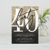 バラ金ゴールドピンクグリッター40歳の誕生日 招待状 (スタンド正面)